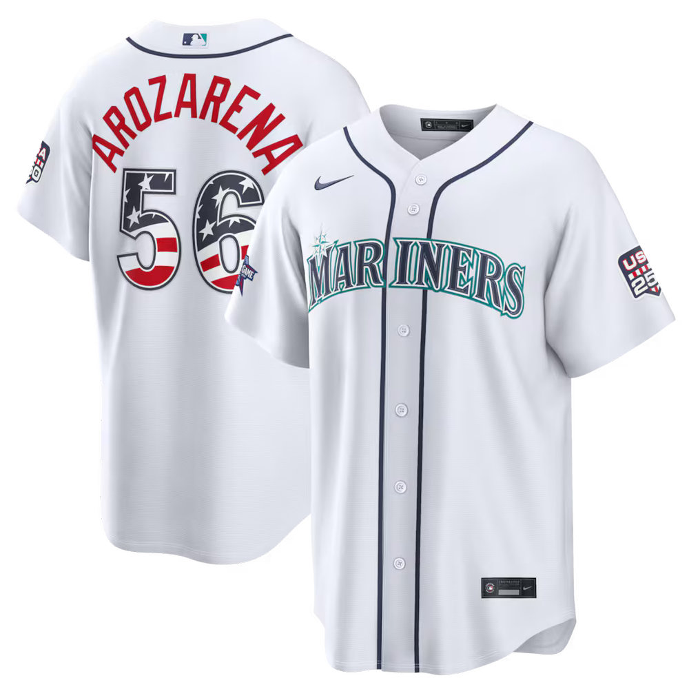 Men's Seattle Mariners #56 Randy Arozarena Nike White 2026 All-Star Edition Stars & Stripes Stadium Jersey Men's Seattle Mariners #56 Randy Arozarena Nike White 2026 All-Star Edition Stars & Stripes Stadium Jersey
