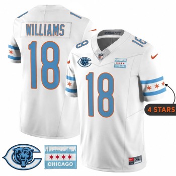Youth Chicago Bears #18 Caleb Williams White City Edition With Chicago Flag Vapor F.U.S.E. Untouchable Limited Jersey