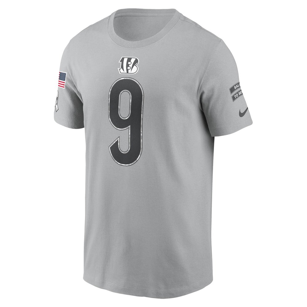 Men's Cincinnati Bengals Joe Burrow Gray 2024 Salute To Service Name & Number T-Shirt