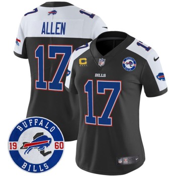 Women's Buffalo Bills #17 Josh Allen Black With 4-Star C Patch & Est. 1960 Patch Vapor Limited Jersey