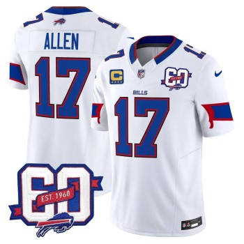 Men's Buffalo Bills #17 Josh Allen White 60th Anniversary Patch Vapor F.U.S.E. Limited Jersey Men's Buffalo Bills #17 Josh Allen White 60th Anniversary Patch Vapor F.U.S.E. Limited Jersey