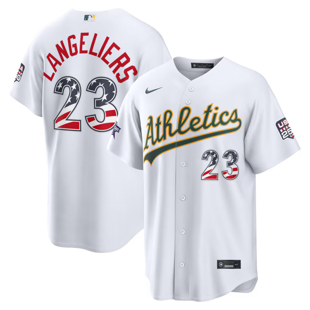 Youth Oakland Athletics #23 Shea Langeliers Nike White 2026 All-Star Edition Stars & Stripes Stadium Jersey Youth Oakland Athletics #23 Shea Langeliers Nike White 2026 All-Star Edition Stars & Stripes Stadium Jersey