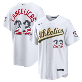 Men's Oakland Athletics #23 Shea Langeliers Nike White 2026 All-Star Edition Stars & Stripes Stadium Jersey Men's Oakland Athletics #23 Shea Langeliers Nike White 2026 All-Star Edition Stars & Stripes Stadium Jersey