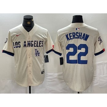 Men's Los Angeles Dodgers #22 Clayton Kershaw Cream Stitched Baseball Jersey Men's Los Angeles Dodgers #22 Clayton Kershaw Cream Stitched Baseball Jersey