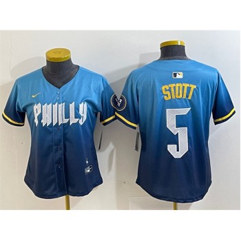 Women's Philadelphia Phillies #5 Bryson Stott Blue 2024 City Connect Limited Stitched Baseball Jersey Women's Philadelphia Phillies #5 Bryson Stott Blue 2024 City Connect Limited Stitched Baseball Jersey