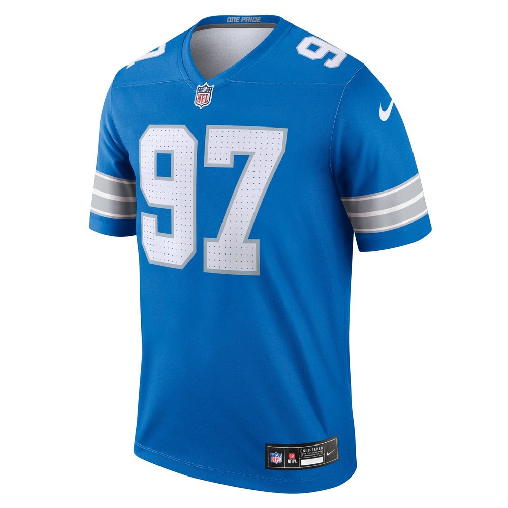 Men's Detroit Lions #97 Aidan Hutchinson Blue Legend Jersey