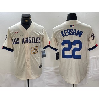 Men's Los Angeles Dodgers #22 Clayton Kershaw Cream Stitched Baseball Jersey Men's Los Angeles Dodgers #22 Clayton Kershaw Cream Stitched Baseball Jersey