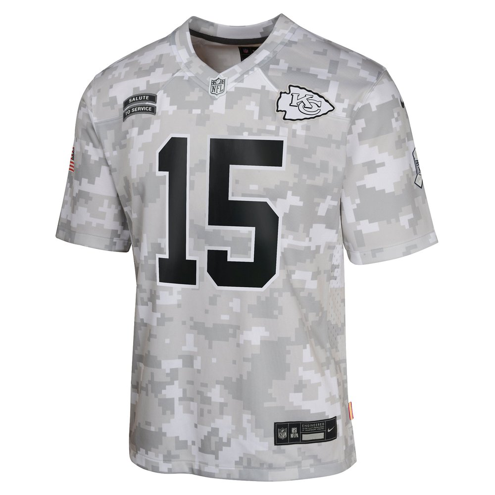 Youth Kansas City Chiefs #15 Patrick Mahomes Arctic Camo 2024 Salute to Service Game Jersey Youth Kansas City Chiefs #15 Patrick Mahomes Arctic Camo 2024 Salute to Service Game Jersey