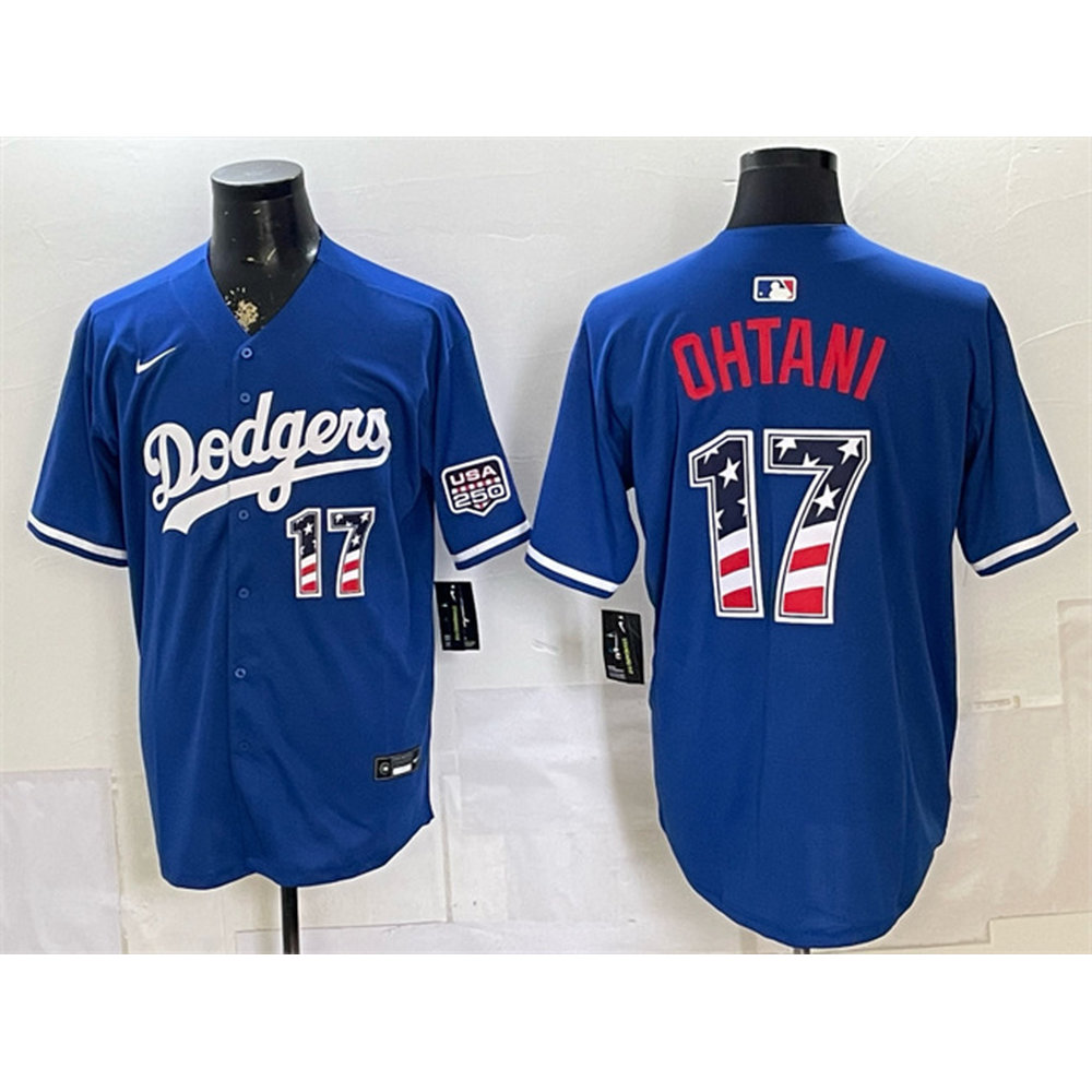 Men's Los Angeles Dodgers #17 Shohei Ohtani Royal 250 Fourth of July Stitched Baseball Jersey Men's Los Angeles Dodgers #17 Shohei Ohtani Royal 250 Fourth of July Stitched Baseball Jersey