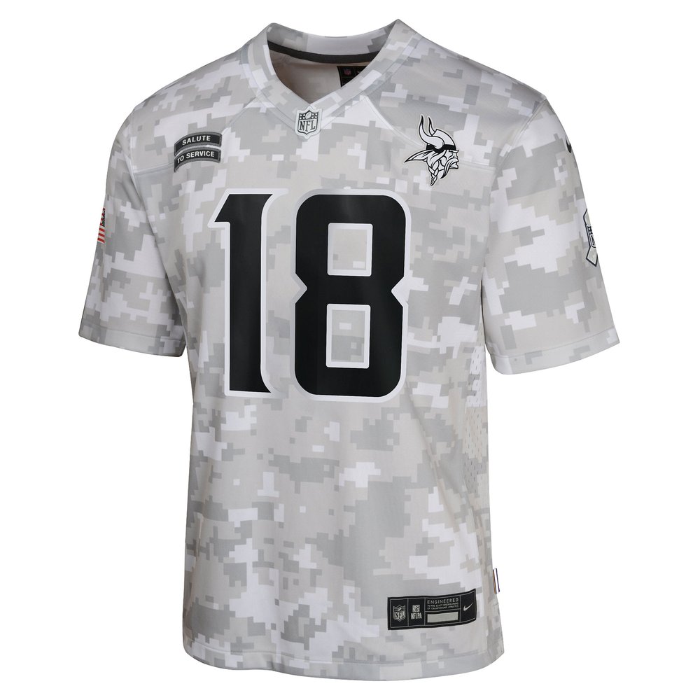 Youth Minnesota Vikings Justin Jefferson Arctic Camo 2024 Salute to Service Game Jersey