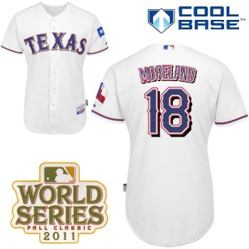 Rangers #18 Mitch Moreland White Cool Base 2011 World Series Patch Stitched MLB Jersey
