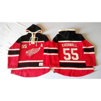 Red Wings #55 Niklas Kronwall Red Sawyer Hooded Sweatshirt Stitched NHL Jersey