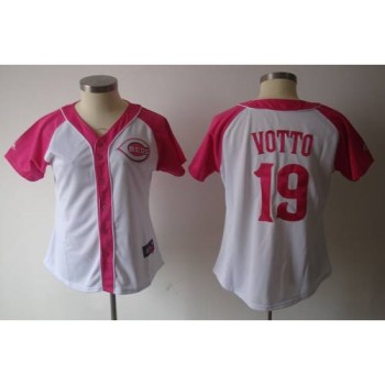 Reds #19 Joey Votto White/Pink Women's Splash Fashion Stitched MLB Jersey