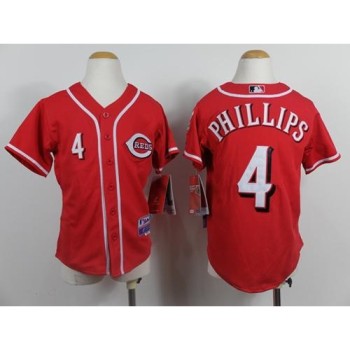 Reds #4 Brandon Phillips Red Cool Base Stitched Youth MLB Jersey Reds #4 Brandon Phillips Red Cool Base Stitched Youth MLB Jersey
