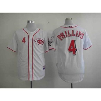 Reds #4 Brandon Phillips Stitched White MLB Jersey Reds #4 Brandon Phillips Stitched White MLB Jersey