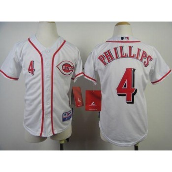 Reds #4 Brandon Phillips White Cool Base Stitched Youth MLB Jersey Reds #4 Brandon Phillips White Cool Base Stitched Youth MLB Jersey