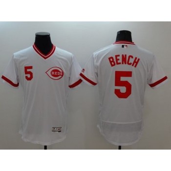 Reds #5 Johnny Bench White Flexbase Authentic Collection Cooperstown Stitched MLB Jersey