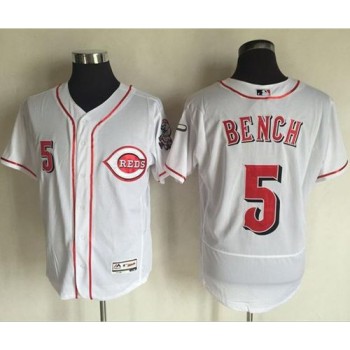 Reds #5 Johnny Bench White Flexbase Authentic Collection Stitched MLB Jersey