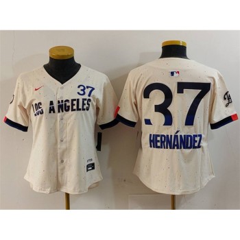 Women's Los Angeles Dodgers #37 Teoscar Hernandez Cream 2024 City Connect Limited Stitched Jersey Women's Los Angeles Dodgers #37 Teoscar Hernandez Cream 2024 City Connect Limited Stitched Jersey