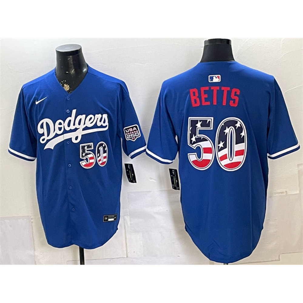 Men's Los Angeles Dodgers #50 Mookie Betts Royal 250 Fourth of July Stitched Baseball Jersey Men's Los Angeles Dodgers #50 Mookie Betts Royal 250 Fourth of July Stitched Baseball Jersey
