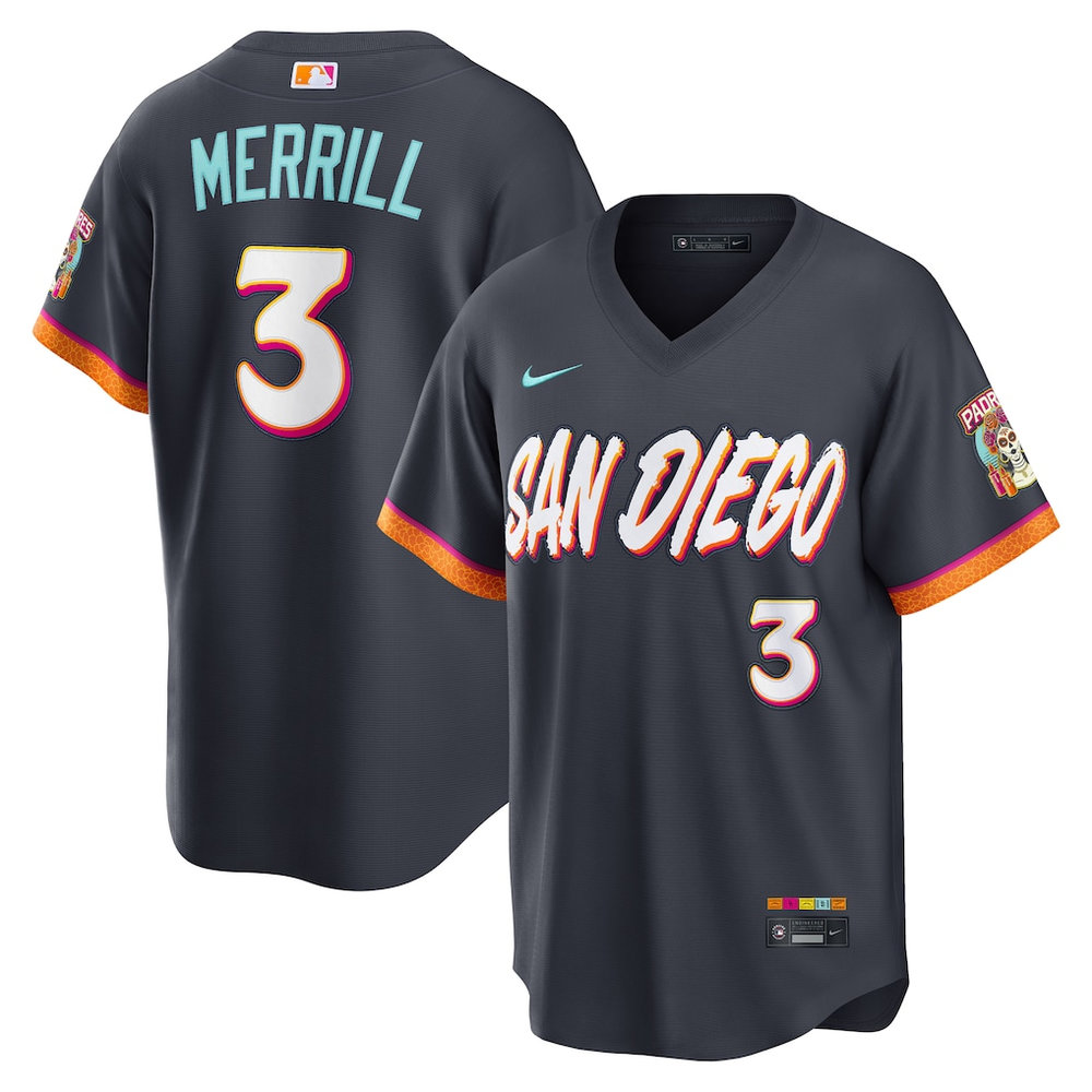 Men's San Diego Padres #3 Jackson Merrill Nike Obsidian 2026 City Connect Stadium Jersey Men's San Diego Padres #3 Jackson Merrill Nike Obsidian 2026 City Connect Stadium Jersey