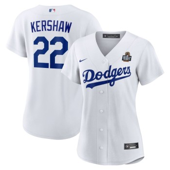 Women's Los Angeles Dodgers #22 Clayton Kershaw White 2024 World Series Home Home Replica Jersey Women's Los Angeles Dodgers #22 Clayton Kershaw White 2024 World Series Home Home Replica Jersey