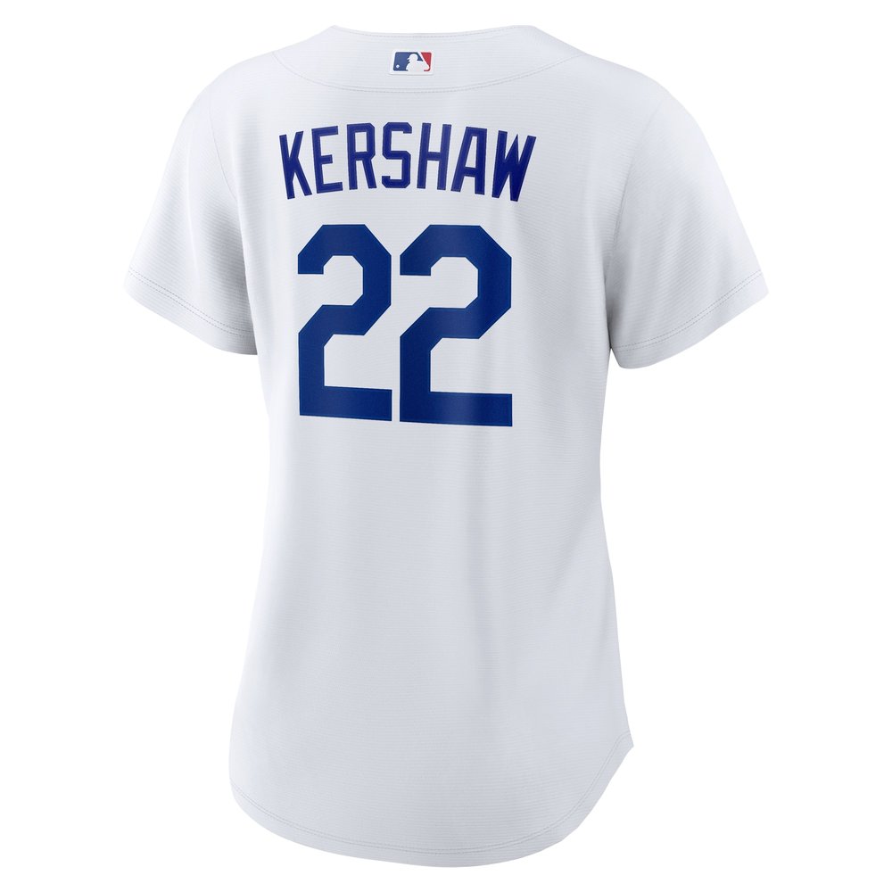 Women's Los Angeles Dodgers #22 Clayton Kershaw White 2024 World Series Home Home Replica Jersey
