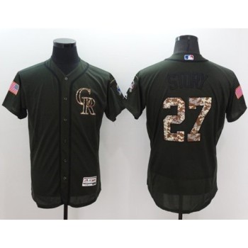 Rockies #27 Trevor Story Green Flexbase Authentic Collection Salute to Service Stitched MLB Jersey
