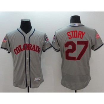 Rockies #27 Trevor Story Grey Fashion Stars & Stripes Flexbase Authentic Stitched MLB Jersey Rockies #27 Trevor Story Grey Fashion Stars & Stripes Flexbase Authentic Stitched MLB Jersey