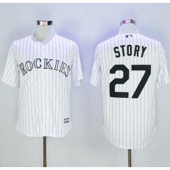 Rockies #27 Trevor Story White Strip New Cool Base Stitched MLB Jersey
