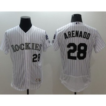 Rockies #28 Nolan Arenado White Strip Flexbase Authentic Collection Stitched MLB Jersey Rockies #28 Nolan Arenado White Strip Flexbase Authentic Collection Stitched MLB Jersey