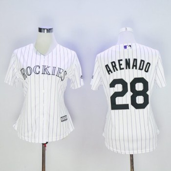 Rockies #28 Nolan Arenado White Strip Women's Home Stitched MLB Jersey Rockies #28 Nolan Arenado White Strip Women's Home Stitched MLB Jersey