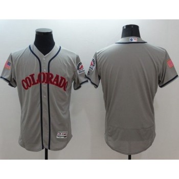 Rockies Blank Grey Fashion Stars & Stripes Flexbase Authentic Stitched MLB Jersey