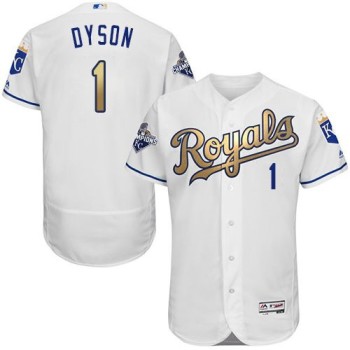 Royals #1 Jarrod Dyson White 2015 World Series Champions Gold Program FlexBase Authentic Stitched MLB Jersey Royals #1 Jarrod Dyson White 2015 World Series Champions Gold Program FlexBase Authentic Stitched MLB Jersey