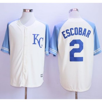 Royals #2 Alcides Escobar Cream Exclusive Vintage Stitched MLB Jersey