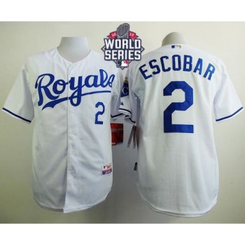 Royals #2 Alcides Escobar White Cool Base W/2015 World Series Patch Stitched MLB Jersey