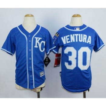 Royals #30 Yordano Ventura Blue Cool Base Stitched Youth MLB Jersey