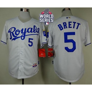 Royals #5 George Brett White Cool Base W/2015 World Series Patch Stitched MLB Jersey