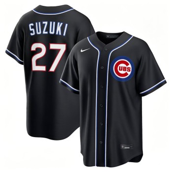 Men's Chicago Cubs #27 Seiya Suzuki Black Fashion Replica Player Jersey Men's Chicago Cubs #27 Seiya Suzuki Black Fashion Replica Player Jersey