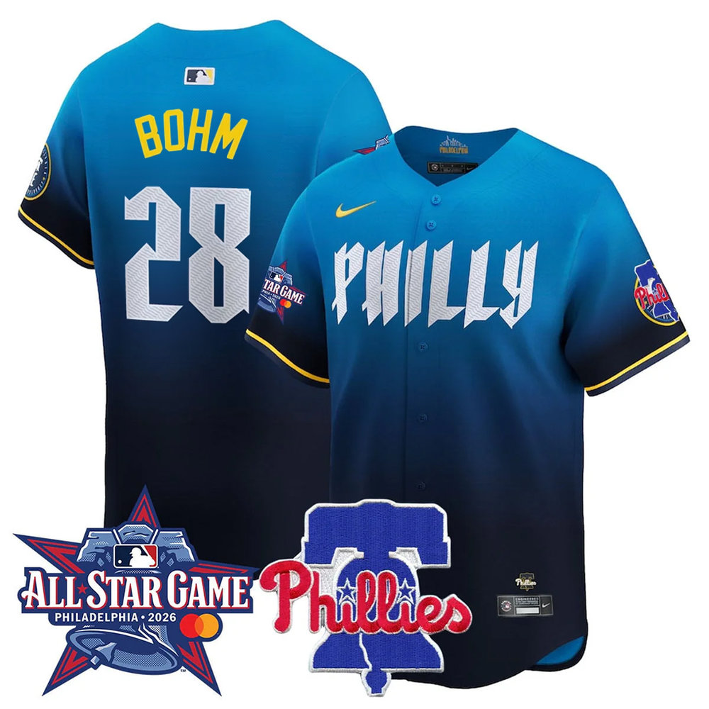 Men's Philadelphia Phillies #28 Alec Bohm Blue 2026 MLB All-Star Jersey Men's Philadelphia Phillies #28 Alec Bohm Blue 2026 MLB All-Star Jersey