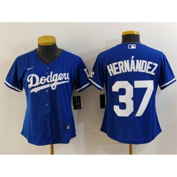 Women's Los Angeles Dodgers #37 Teoscar Hernandez Blue Stitched Jersey Women's Los Angeles Dodgers #37 Teoscar Hernandez Blue Stitched Jersey