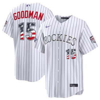 Men's Colorado Rockies #15 Hunter Goodman Nike White 2026 All-Star Edition Stars & Stripes Stadium Jersey Men's Colorado Rockies #15 Hunter Goodman Nike White 2026 All-Star Edition Stars & Stripes Stadium Jersey