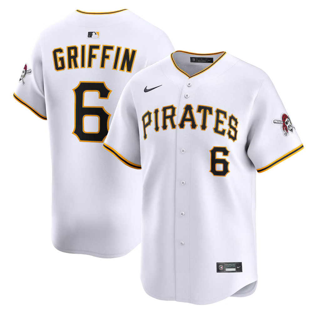 Men's Pittsburgh Pirates #6 Konnor Griffin Nike White Home Limited Jersey Men's Pittsburgh Pirates #6 Konnor Griffin Nike White Home Limited Jersey