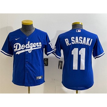Youth Los Angeles Dodgers #11 Roki Sasaki Royal Cool Base Stitched Baseball Jersey Youth Los Angeles Dodgers #11 Roki Sasaki Royal Cool Base Stitched Baseball Jersey