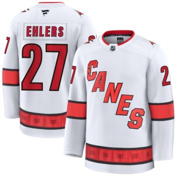Men's Carolina Hurricanes #27 Nikolaj Ehlers White 2024-25 Away Stitched Hockey Premium Jersey