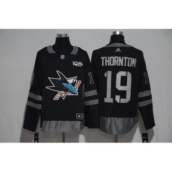 San Jose Sharks #19 Joe Thornton Black Men's 1917-2017 100th Anniversary Stitched NHL Jersey San Jose Sharks #19 Joe Thornton Black Men's 1917-2017 100th Anniversary Stitched NHL Jersey