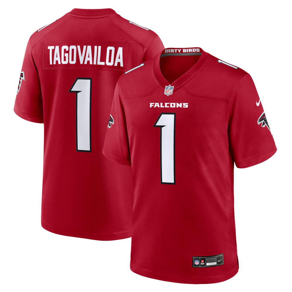 Men's Atlanta Falcons #1 Tua Tagovailoa Red Game Jersey Men's Atlanta Falcons #1 Tua Tagovailoa Red Game Jersey