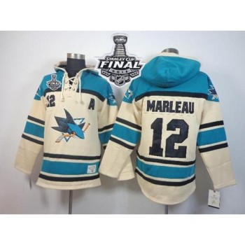 Sharks #12 Patrick Marleau Cream Sawyer Hooded Sweatshirt 2016 Stanley Cup Final Patch Stitched NHL Jersey Sharks #12 Patrick Marleau Cream Sawyer Hooded Sweatshirt 2016 Stanley Cup Final Patch Stitched NHL Jersey