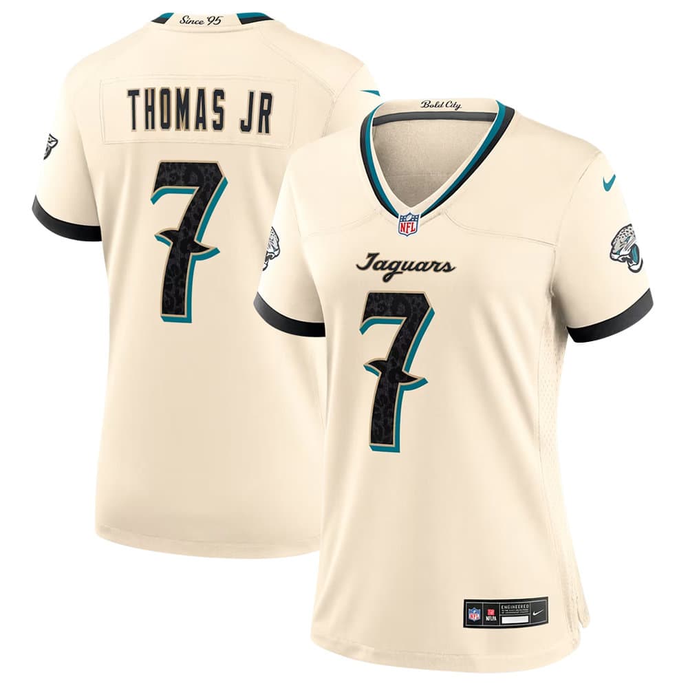 Women's Jacksonville Jaguars #7 Brian Thomas Jr Cream 2026 Rivalries Collection Game Jersey Women's Jacksonville Jaguars #7 Brian Thomas Jr Cream 2026 Rivalries Collection Game Jersey
