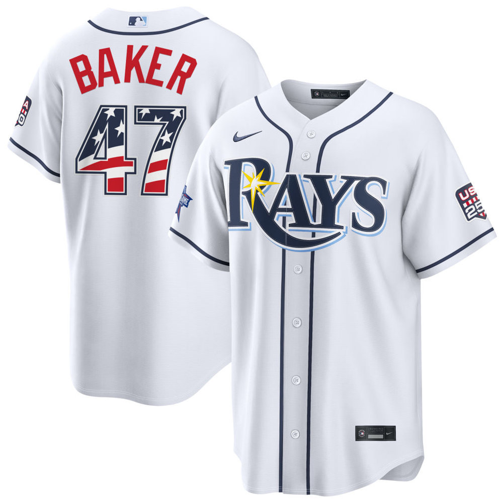 Men's Tampa Bay Rays #47 Bryan Baker Nike White 2026 All-Star Edition Stars & Stripes Stadium Jersey Men's Tampa Bay Rays #47 Bryan Baker Nike White 2026 All-Star Edition Stars & Stripes Stadium Jersey